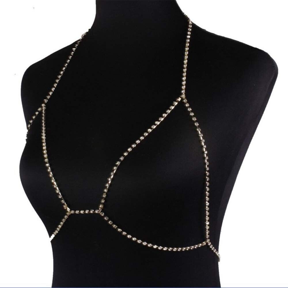 Gold Rhinestone Body Chain Bra Summer Beach Bikini Sexy Chain Chest Belly Chain‎